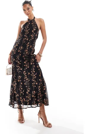 River Island Vestido largo con cuello halter y estampado floral de