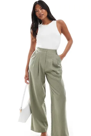 Miss Selfridge Pantalones de sastre caquis de pernera ancha con raya diplomática de -Verde