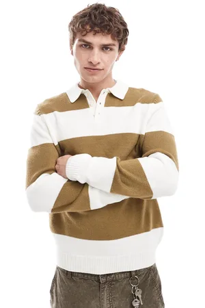 ASOS Polo a rayas color crudo y caqui de estilo rugby de punto de -Beis neutro
