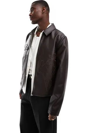 ASOS Chaqueta Harrington corta con patrón floral en relieve de cuero sintético de