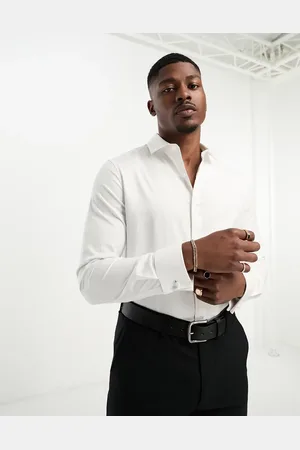ASOS Camisa de corte slim con cuello italiano y puño doble de tejido fácil de planchar de