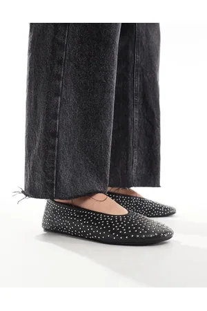 ASOS Bailarinas negras de cuero con tachuelas premium Lustre de