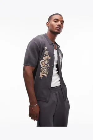 Topman Camisa holgada con bordado floral de punto de