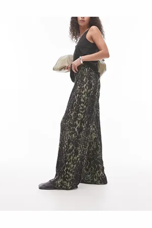 Topshop Pantalones caquis plisados con estampado de leopardo de -Verde
