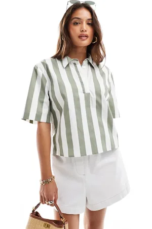 ASOS Camisa corta a rayas caquis de manga corta de -Multicolor