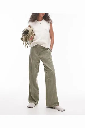 Topshop Pantalones verdes a rayas de tiro caído de
