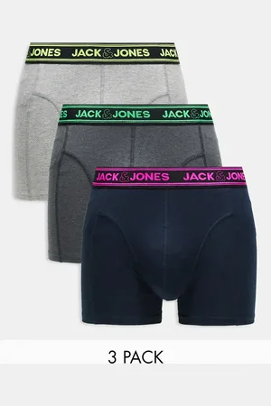 JACK & JONES Pack de 3 calzoncillos de color negro y gris con cinturillas neón de