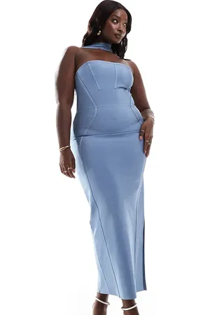 ASOS Vestido midi acero de estilo bandage con escote palabra de honor y detalle halter de ASOS DESIGN Curve-Marrón