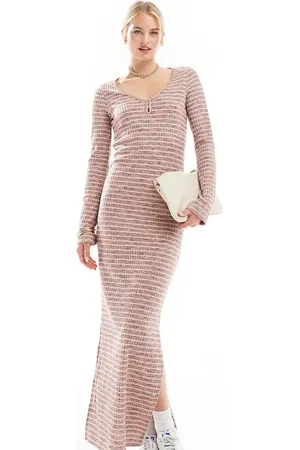 VERO MODA Vestido largo a rayas de canalé supersuave de hilos mezclados de