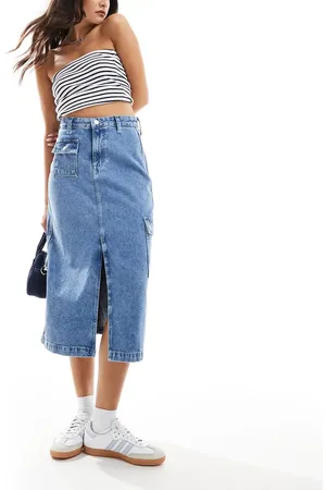 Tommy Hilfiger Falda vaqueta midi utilitaria con lavado medio Claire de -Azul