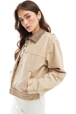 Abercrombie & Fitch Chaqueta vaquera color tostado estilo worker con cremallera y solapas de -Marrón