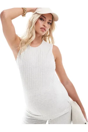 Mama;licious Top color crema jaspeado sin mangas de punto acanalado de Mamalicious Maternity (parte de un conjunto)-Blanco