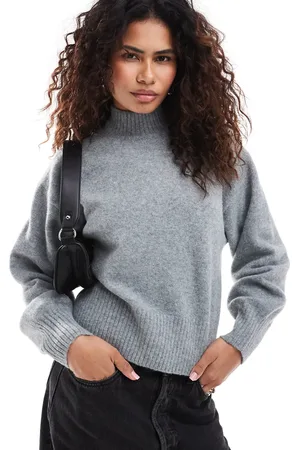 Monki Jersey gris jaspeado con cuello alzado de punto de