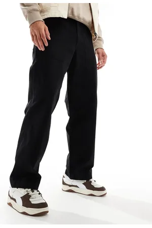 JACK & JONES Pantalones negros de corte ancho y estilo carpintero Bill de