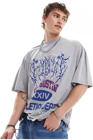 COLLUSION Camiseta jaspeado extragrande con estampado gráfico deportivo de