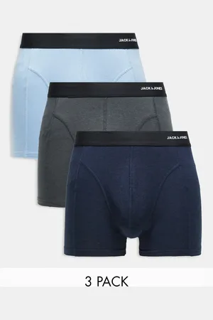 JACK & JONES Pack de 3 calzoncillos gris oscuro con cinturillas en contraste de
