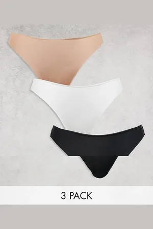 ASOS Pack de 3 tangas de color negro, blanco y beis de tejido efecto invisible y encaje de Curve