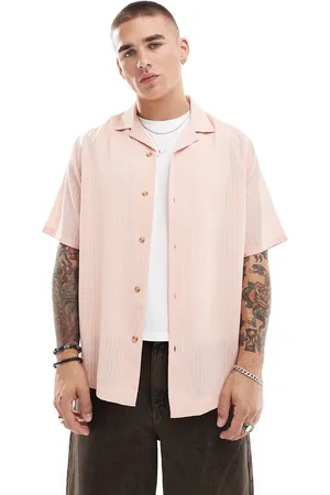 ASOS Camisa rosa a rayas holgada con cuello de solapas de