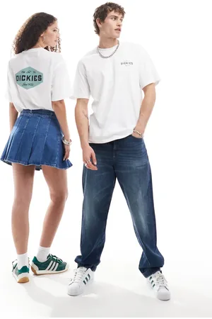 Dickies Camiseta blanca y azul con estampado trasero de