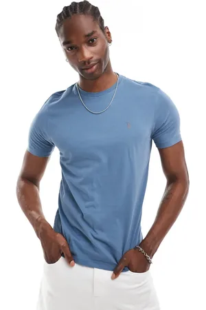 AllSaints Camiseta azul de algodón cepillado Brace de