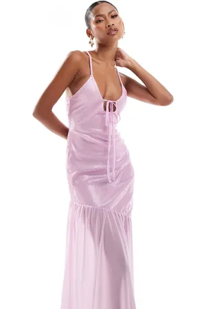 ASOS Vestido largo rosa pastel de tirantes con tejido con lentejuelas de