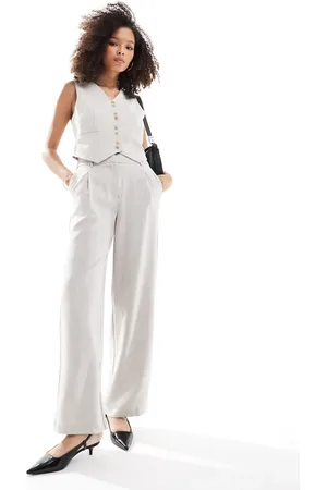 VERO MODA Pantalones de sastre color arena melange de pernera ancha de (parte de un conjunto)-Beis neutro
