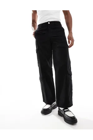 JACK & JONES Pantalones negros cargo de corte suelto con varios bolsillos de