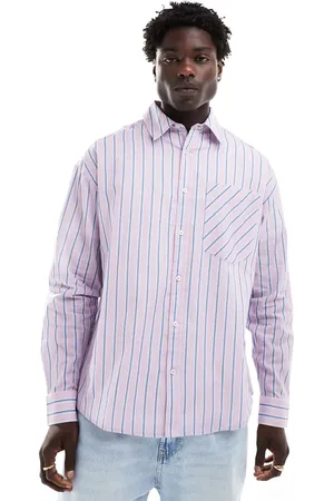 ASOS Camisa morada a rayas azules extragrande de estilo años 90 de