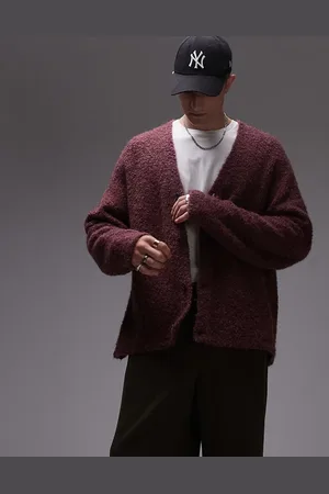 Topman Cárdigan color baya extragrande de bouclé de -Blanco