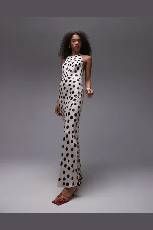 Topshop Vestido largo con estampado de lunares y cuello halter de -Multicolor