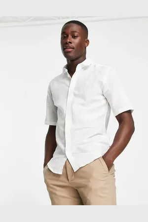 Only & Sons Camisa blanca de manga corta y corte slim de mezcla de lino de