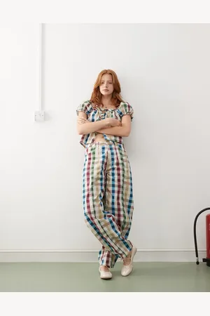 Reclaimed Pantalones a cuadros vichy multicolores de pernera barrel de
