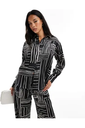 Style Cheat Camisa extragrande con estampado monocromático de satén de (parte de un conjunto)