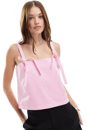 ASOS Top vaquero a rayas rosas con lazos en los tirantes de