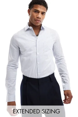 ASOS Camisa de oficina azul y blanca a rayas de corte slim de