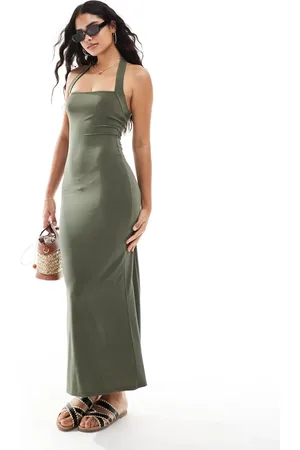 ASOS Vestido midi ajustado con cuello halter de tirantes de -Verde