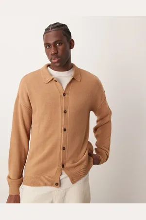 ASOS Cárdigan color holgado de corte cuadrado con cuello de solapas de punto de -Beis neutro