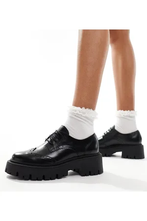 Schuh Zapatos Oxford negros de cuero con suela gruesa Liora de