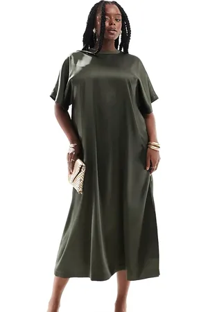 ASOS Vestido midi estilo camiseta extragrande de satén de ASOS DESIGN Curve-Verde