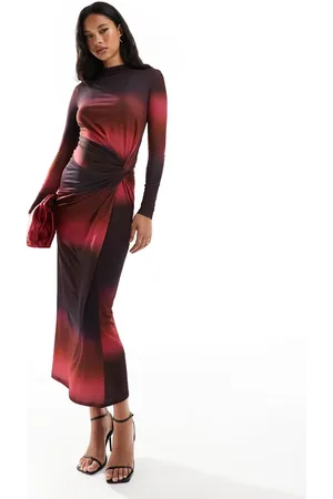 DASKA Vestido largo con cuello alto y estampado oscuro degradado de -Multicolor