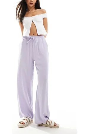 Miss Selfridge Pantalones lilas de pernera ancha sin cierres de mezcla de lino de -Morado