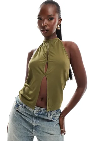 ASOS Top con cuello halter y detalle de abertura de -Verde