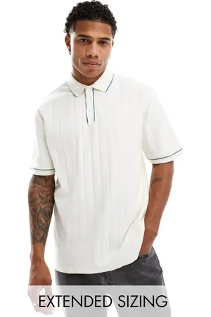 ASOS Polo color crudo con ribetes verdes de canalé de -Blanco