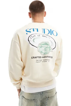 JACK & JONES Sudadera blanco hueso extragrande con estampado en la espalda de alcachofa de