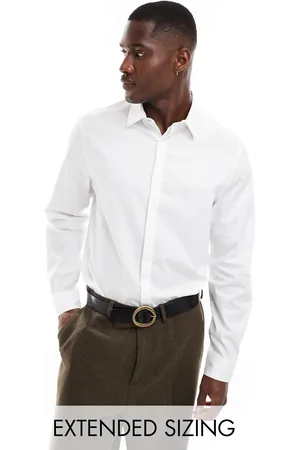 ASOS Camisa blanca de corte estándar con solapas cuadradas de tejido texturizado de Wedding
