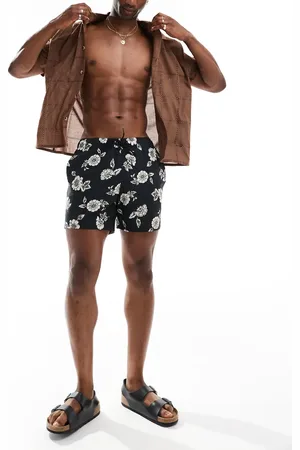 Hollister Shorts de baño de 5" negros con estampado floral de
