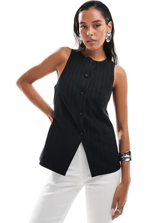 ASOS Chaleco azul añil a rayas con cuello alto de -Azul marino