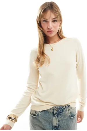 Object Jersey color con cuello redondo de punto de -Blanco