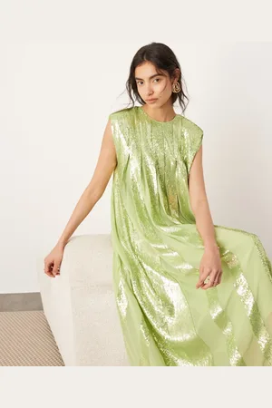 ASOS Vestido largo plisado con diseño integral de lentejuelas de