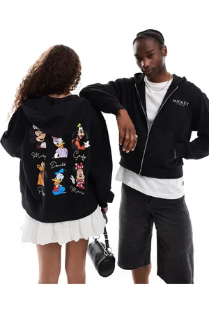 ASOS Sudadera negra unisex extragrande con capucha, cremallera y estampado de Mickey Mouse y sus amigos de Disney de